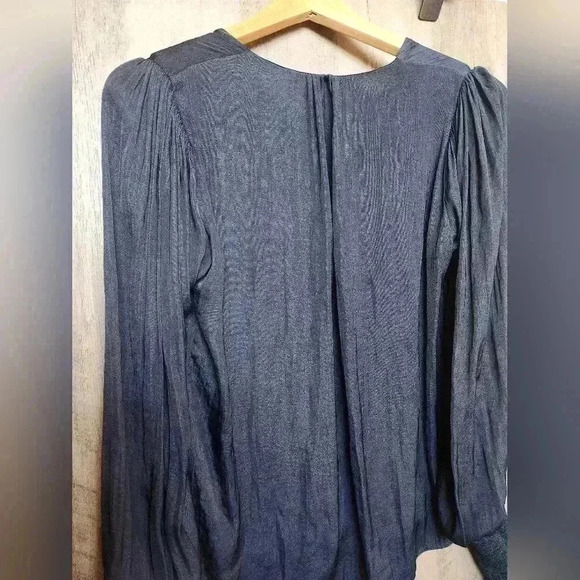 Rebecca Taylor The Neck Sateen Blouse Navy Blue Size Small Women’s - Picture 5 of 8
